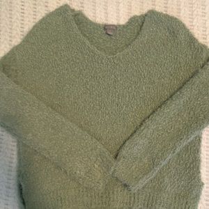 V-Neck green fuzzy sweater